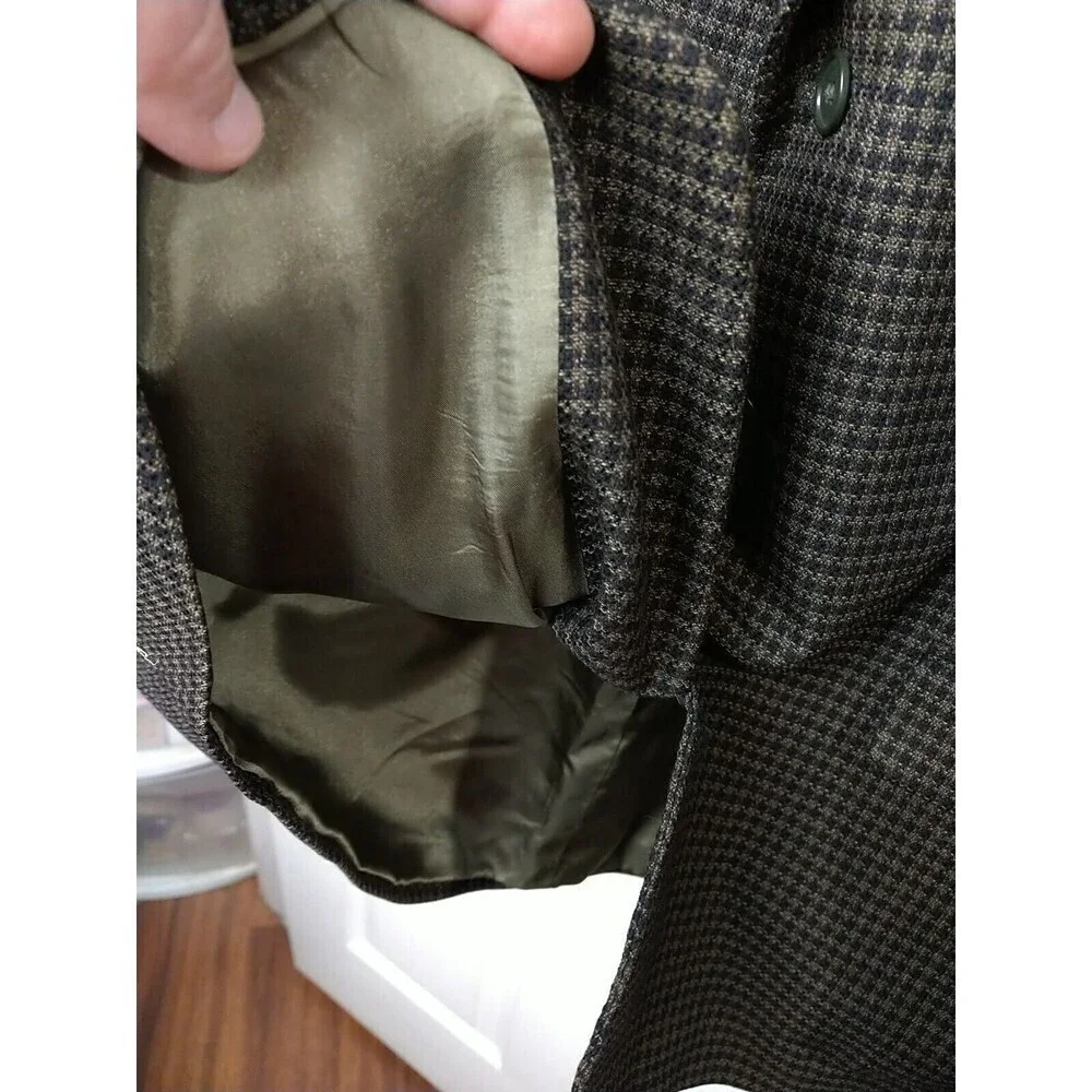 Miltons Vintage Three Button Collared Pocket Brown Gingham Suit Jacket Size 42S
